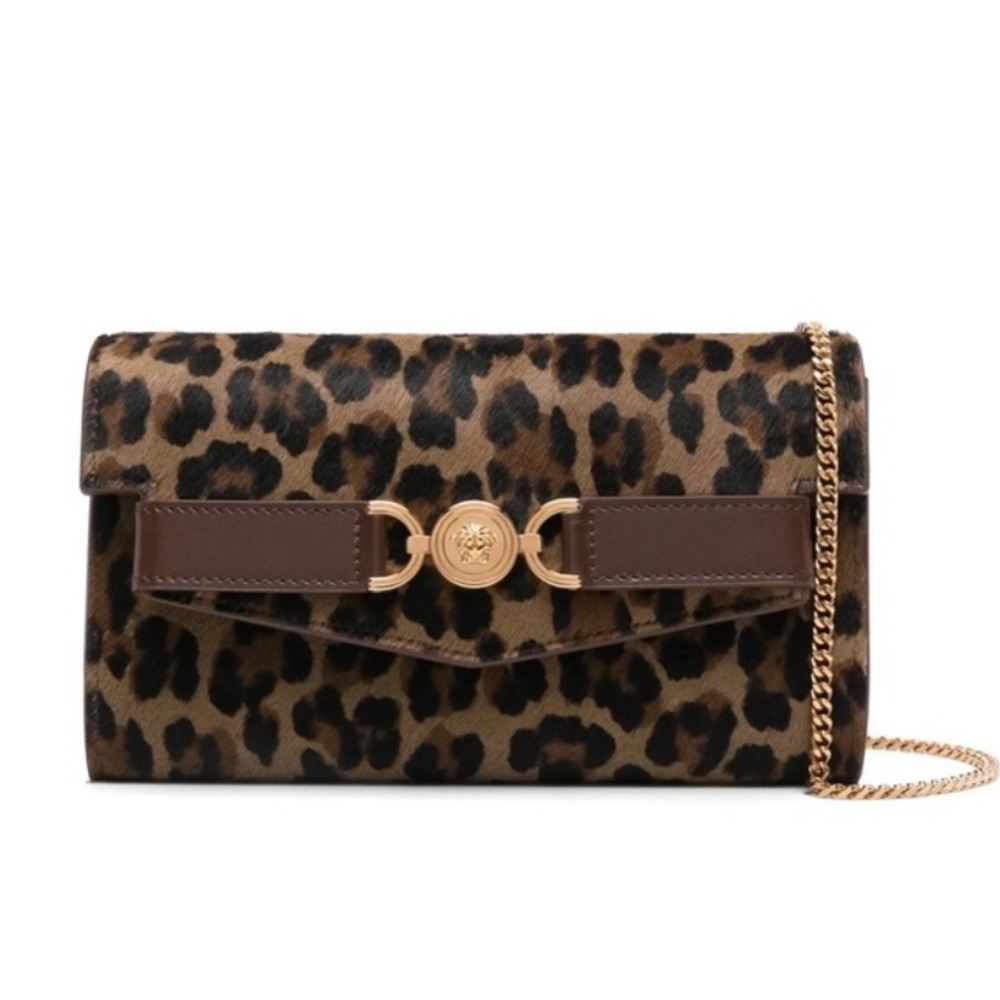 Versace Medusa 95 Leopard Calf Hair  Mini Wallet on Chain / Shoulder Bag